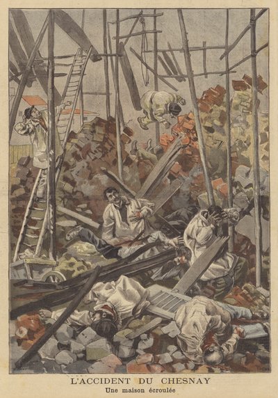Zřícení domu ve výstavbě v Chesnay, poblíž Versailles od French School