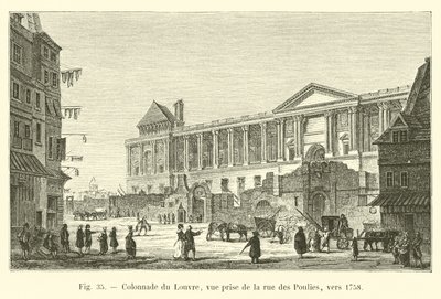 Kolonáda v Louvru, pohled z rue des Poulies, circa 1758 od French School