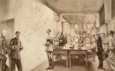 Velitel a štáb francouzského ministerstva letectví při sledování průběhu náletu na Paříž, 1914-19 od French School