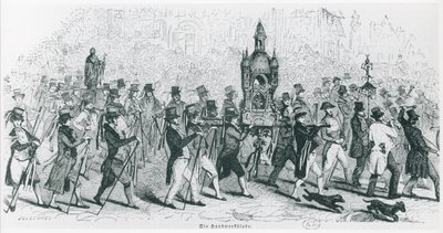 Společníci Tour de France slaví, c. 1845 (rytina) (čb foto) od French School