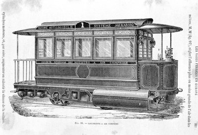 Tramvajová lokomotiva na stlačený vzduch - v „Nových výdobytcích vědy““ od Louise Figuiera od French School