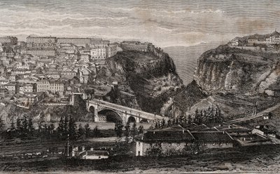 Constantine (Alžírsko) - rytina v „“ La France illustree: geografie, historie, statistická správa““ od V.A. Sladově hnědá. 1884 od French School