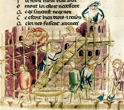 "Linnakkeen rakentaminen" Pienoiskuva 1300-luvun käsikirjoituksesta Paris, B.N. od French School