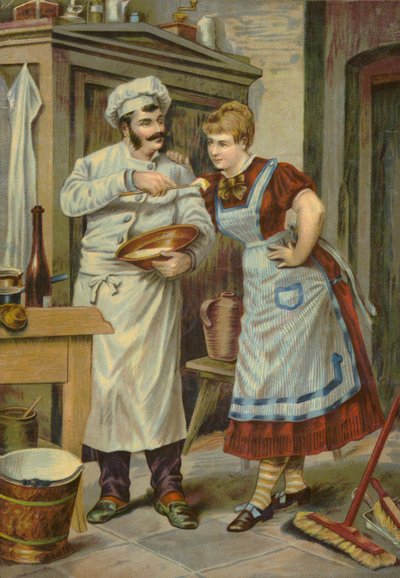 Kuchař dává pokojské něco ochutnat od French School