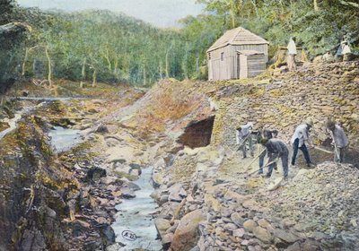 Těžba mědi v Nové Kaledonii, vyryl Gillot, konec 19. století od French School