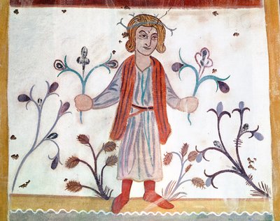 Kopie středověkého originálu zobrazujícího duben, z Okupací měsíců, z Chapelle de Pritz, Laval od French School