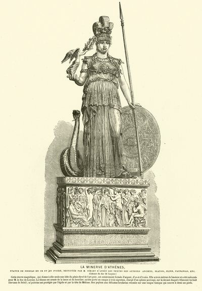 Kopie Athény Parthenos, monumentální socha od starověkého řeckého sochaře Phidias (rytina) od French School
