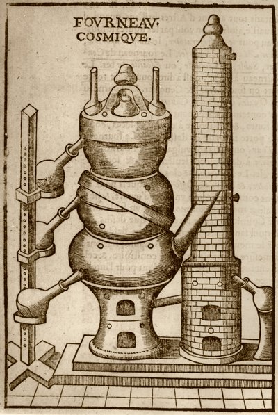 Kosmická trouba, z knihy La Theotechnie Ergocosmique od Annibala Barleta (1653), ilustrovaná v dějinách magie vydané koncem 19. století. od French School