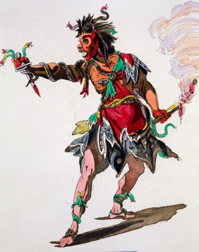 Kostýmní návrh pro A Fury (ručně kolorovaná rytina) od French School