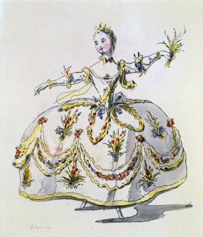 Kostýmní návrh pro Ceres, faksimile od A. Guillaumot Fils (ručně kolorovaná rytina) od French School