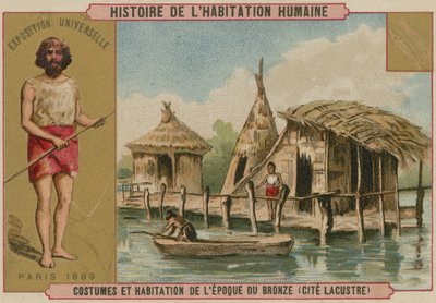 Kostýmy a jezerní obydlí z doby bronzové (chromolitho) od French School