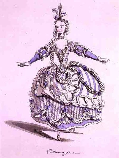 Kostýmní návrh pro Phrygienne v Dardanovi, libreto Leclerc de Labruere, složil Jean-Philippe Rameau (1683-1764) faksimile A. Guillaumot Fils (barevná rytina) od French School