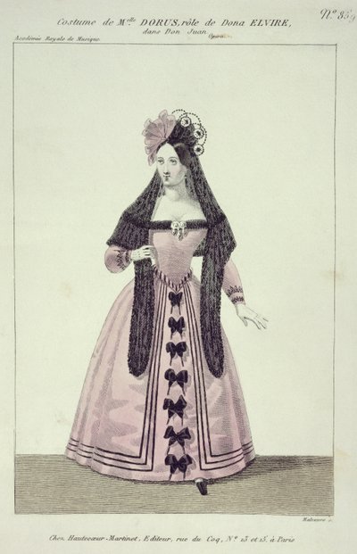 Kostým pro mademoiselle Dorus v roli Donny Elviry v Donu Giovannim, rytina Maleuvre, tisk Hautecoeur-Martinet od French School