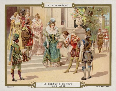 Kostým v roce 1500 - lov (chromolitho) od French School