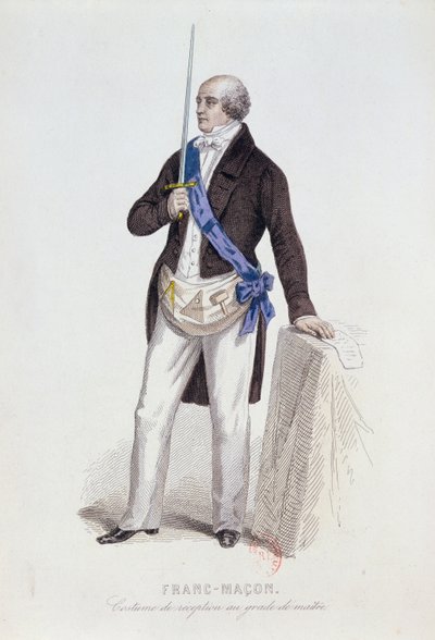 Kostým svobodného zednáře pro jeho přijetí do třídy Master, kolem roku 1848 od French School