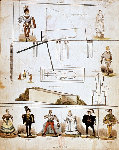 Kostýmy a výpravy k opeře „Zampa aneb Mramorová nevěsta“ od Ferdinanda Herolda (1791-1833) od French School