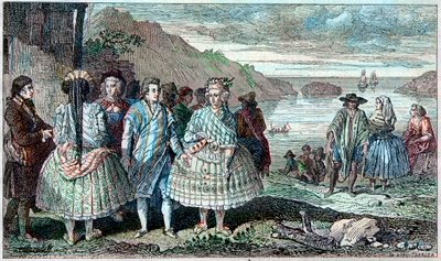 Kostýmy obyvatel La Conception (Chile) - Atlas du Voyage de La Perouse (Laperouse) po celém světě v letech 1785-1788, Paříž 1797. od French School