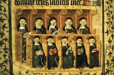 Cott Dom A XVII f.74v Jeptišky v chóru, z žaltáře Jindřicha VI., Paříž od French School