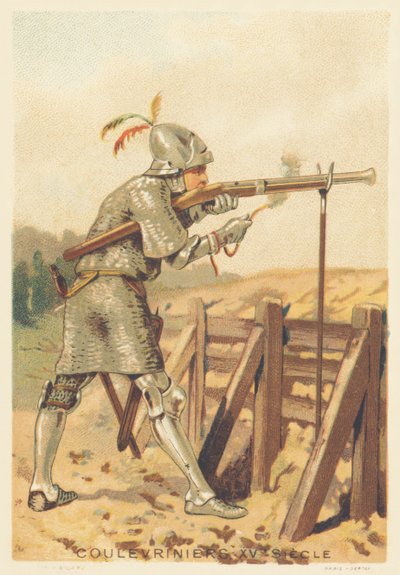 Coulevrinier v 15. století (Válečný muž, pěšky nebo na koni, zbraň hada v ruce) od French School