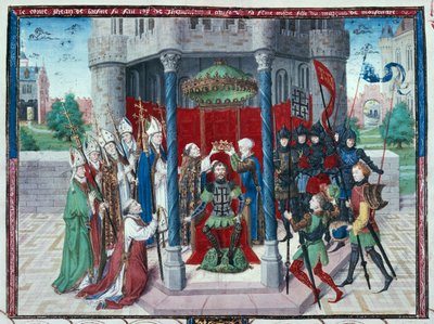 Hrabě Jean de Brienne, miniatura z knihy "Les chroniques de Jherusalem abregies", asi 1450 (tempera na pergamenu) od French School