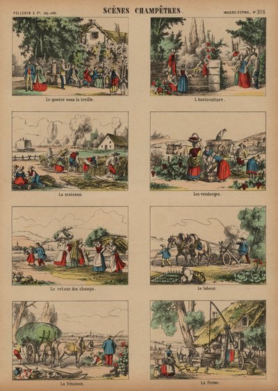 Venkovské scény (barevné rytí) od French School