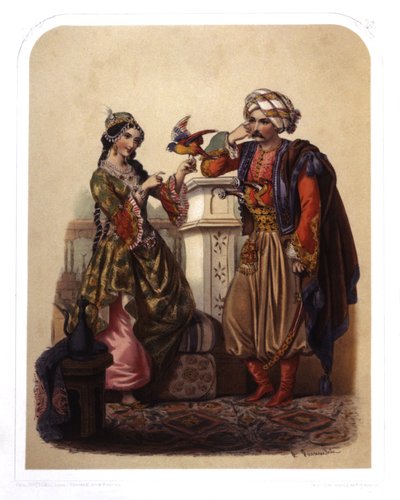 Pár v Turecku, cca 1850 (litografie) od French School