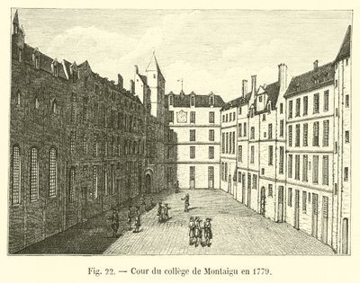 Nádvoří vysoké školy Montaigu v roce 1779 od French School