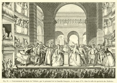 Korunovace busty Voltaira štábem Comedie francaise dne 30. března 1778 v sále představení Tuileries od French School