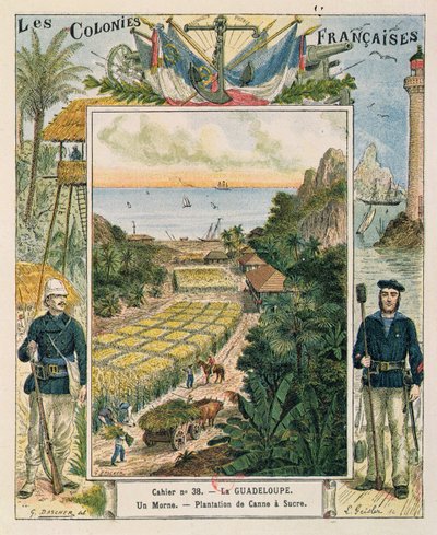 Obal na školní sešit zobrazující plantáž cukrové třtiny na Guadeloupe, 1892 od French School