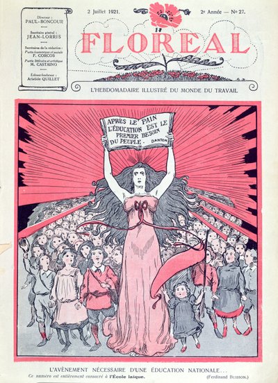 Obálka časopisu Floreal oslavující čtyřicáté výročí Ecoles Laiques ve Francii, 2. července 1921 od French School