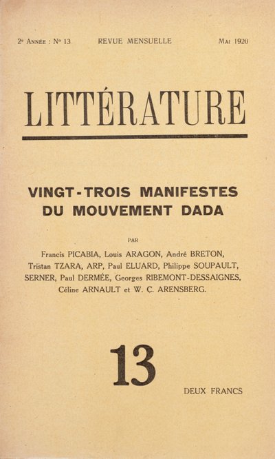 Literární měsíčník Cover of Literature věnovaný hnutí Dada, květen 1920 od French School