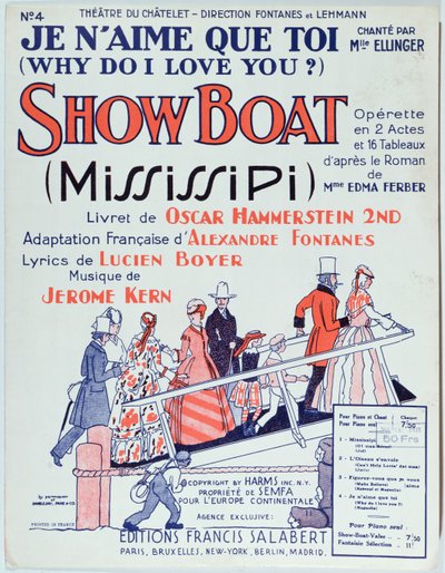 Obálka partitury operety Showboat, vyrobené v Theater du Chatelet v roce 1928 od French School