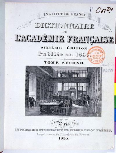 Obálka Slovníku Francouzské akademie, 1835 od French School