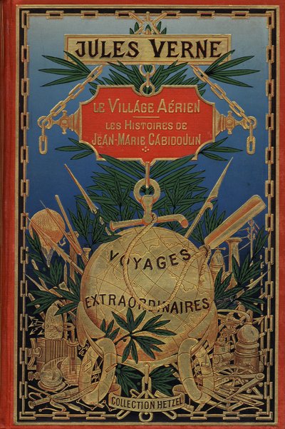 Obálka knihy "Letecká vesnice" z roku 1901 od Julese Verna (tisk) od French School