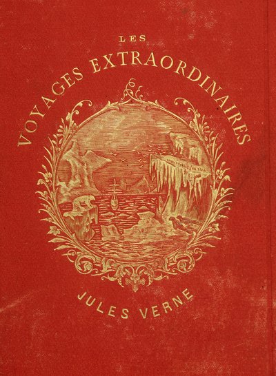 Obálka kolekce „“Les Voyages Extraordinary”” od Julese Verna. Konec 19. století. od French School