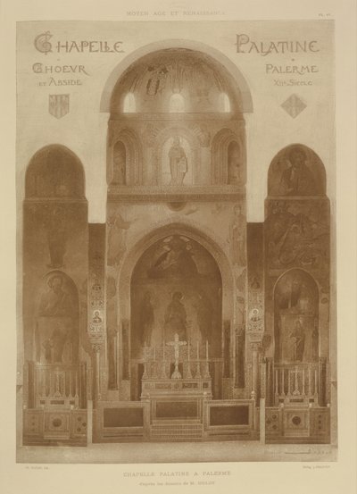 Řez z východního konce Palatinské kaple, Palermo, Sicílie, z Fragments dArchitecture du Moyen Age et de la Renaissance, vyryl Jules Adolphe Chauvet (nar. 1828) od French School