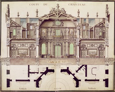 Plán řezu Chateau de Marly, 1714 od French School