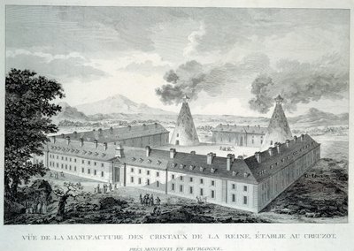 Křišťálová díla královny Marie Antoinetty v Creusot u Moncenis v Burgundsku. Rytina z roku 1787. Le Creusot, Ecomusee od French School