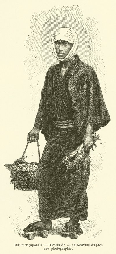 Japonský kuchař (rytina) od French School