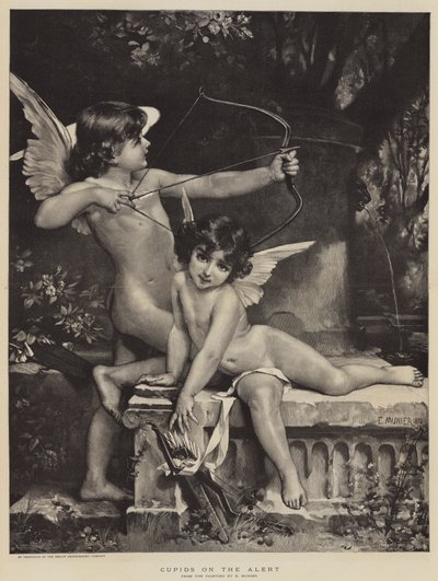 Cupids ve střehu (rytina) od French School