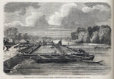 Přehrada vybuchla na Seině v SURESNES v roce 1866 - Rytina - Le Monde Illustré 1866 od French School