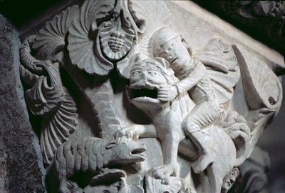 David Slaying the Lion (detail hlavního města) c.1130 (kámen) od French School