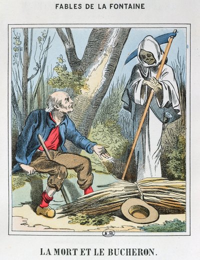 Death and the Woodman (barevná rytina) od French School