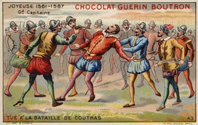 Smrt Anny, vévody z Joyeuse, v bitvě u Coutras (chromolitho) od French School