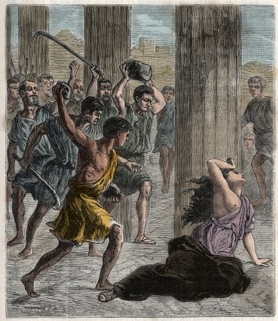 Smrt Hypatie - Hypatia (c370-415) matematička a filozofka (novoplatonistka) zavražděna stoupenci Cyrila, patriarchy Alexandrie - Smrt hypatie (Hypatie) - Vyrytí do „“ Vědy, které jsou dostupné všem – fyzika a chemie“ b od French School