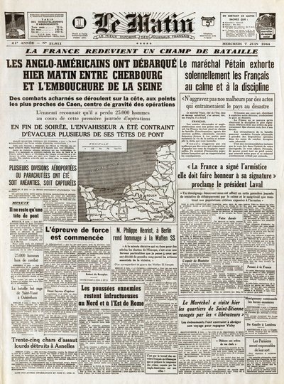 Vylodění v Normandii červen 1944 – vylodění v Normandii 6. června 1944 (den D) – ráno, čtvrtek 7. června 1944, odjeli Angloameričané včera ráno mezi Cherbourg a ústí Seiny od French School
