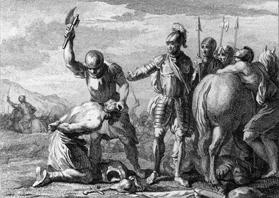 Dekapitace Syagria, 486: poprava římského generála Siagria (430-486) poraženého v bitvě u Soissons vojsky Clovise 1. Rytina 18. století. od French School