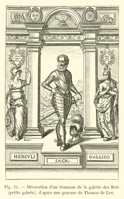 Dekorace trumeau v Galerii des Rois, malá galerie, podle rytiny Thomase de Leu od French School