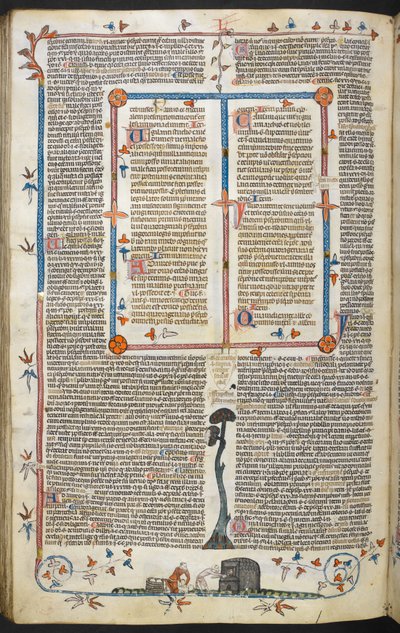 Dekretály Řehoře IX s leskem Bernarda z Parmy („Smithfield Decretals“), MS Royal MS 10 E IV, f.145v, c.1300-40 (inkoust na pergamenu) od French School