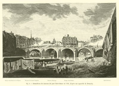Demolice domů na mostě Notre-Dame v roce 1786, podle akvarelu od Demachy od French School